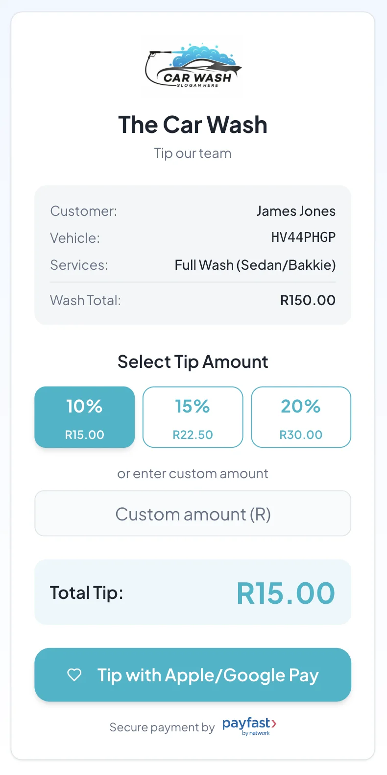WashBase post-sale tip interface